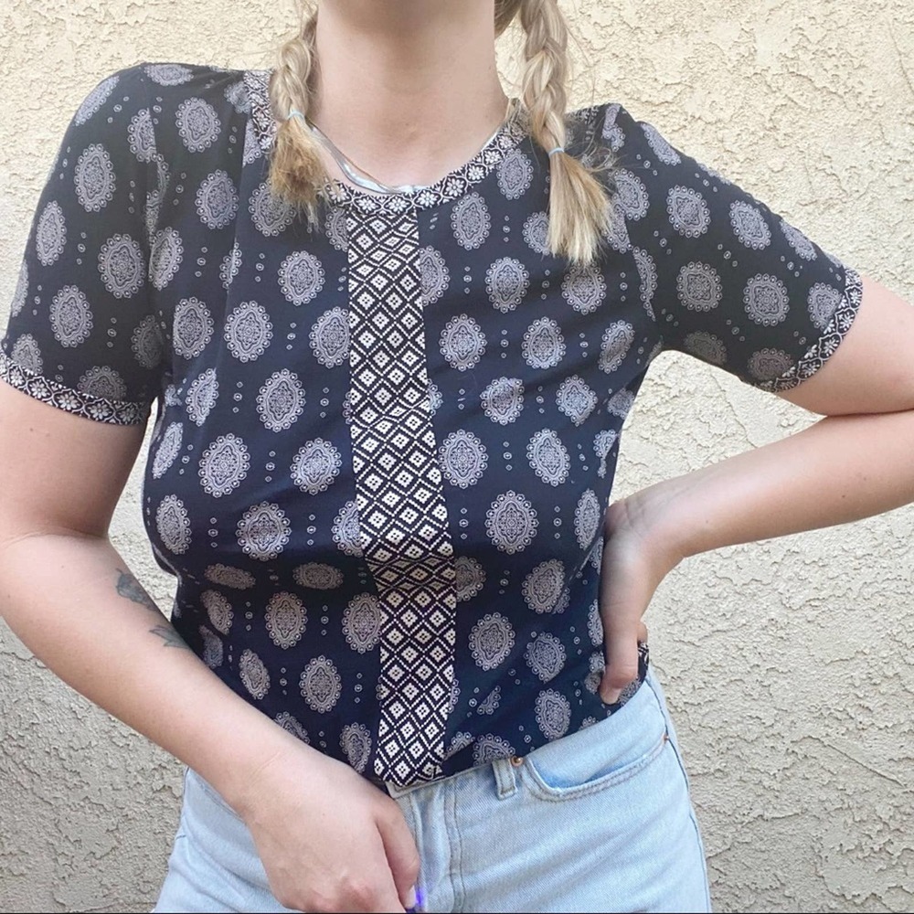 J. Crew boho mixed medallion prints 100% cotton short sleeve t-shirt tee Sz XS
